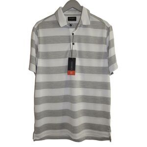 NWT Chase 54 Gray & White Stripe Performance Golf Shirt Sz M